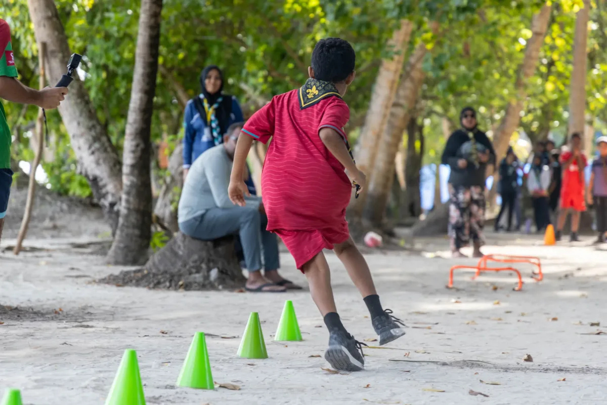 Scouts enjoying water activities at the beach in V. Felidhoo