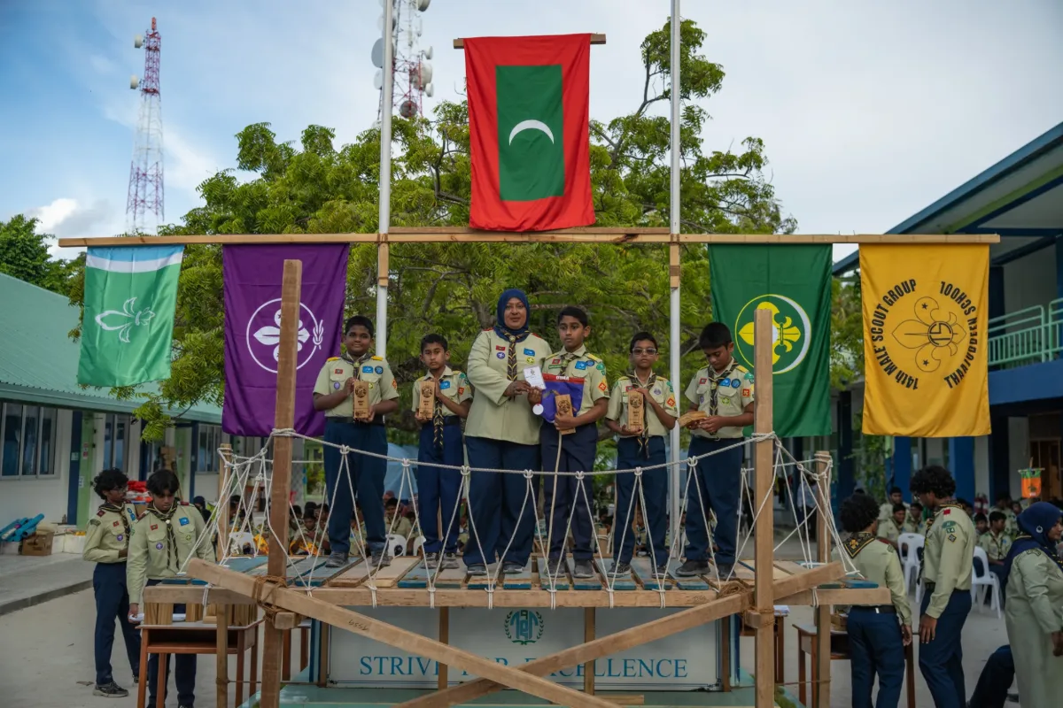 Scouts receiving awards at the closing ceremony