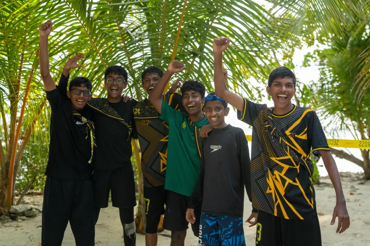 Scouts enjoying water activities at the beach in V. Felidhoo
